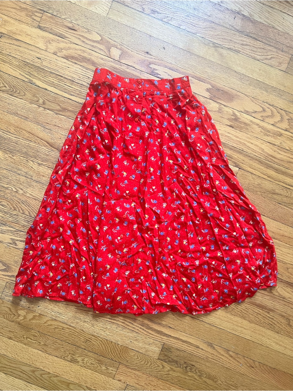 Petite Sophisticate Red Floral Maxi Skirt Vintage